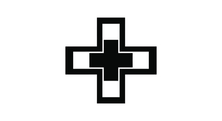 Obraz premium A stark geometric black cross composed of overlapping rectangular shapes against a plain white background silhouette high quality