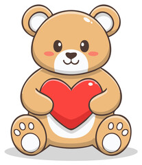 Obraz premium Cute cartoon teddy bear holding a big red heart expressing love and affection