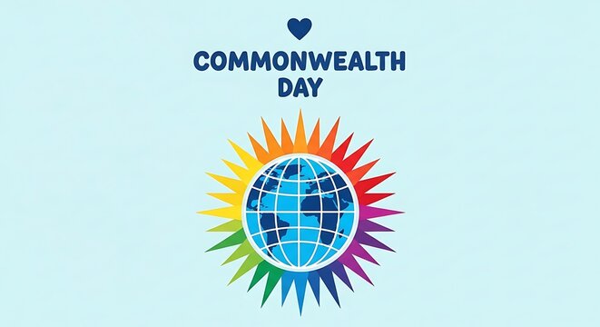 Commonwealth day logo with colorful sun and globe