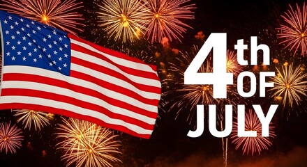 American independence day celebration with fireworks and flag