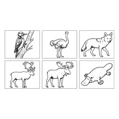 Fototapeta premium Animals Coloring Page Designs Black and White animal Illustration Outline Illustrations Collection Animals Clipart Bundle 