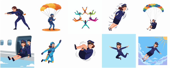 Illustrated Collection Skydiving Jumps Various Action Scenes in the Sky Fun Activities © Haimura