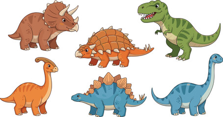 Cartoon Dinosaur Vector Illustrations – T-Rex, Triceratops, Stegosaurus, and More © rumi