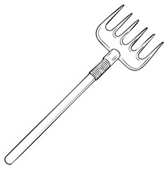Naklejka premium Outline drawing of a garden pitchfork with a long handle and tines