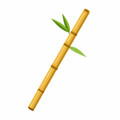 Fototapeta premium A digital illustration capturing a bamboo stalk positioned diagonally across a clean white canvas, highlighting green leaves, light brown texture, and minimalist design from an upward perspective