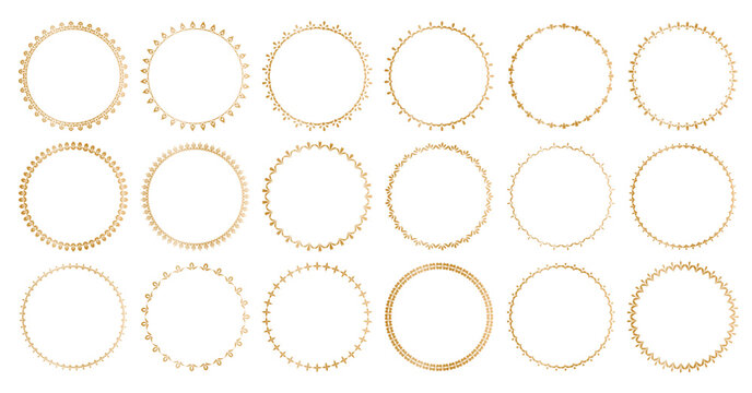 round decorative frames in golden tones. border with delicate floral and ornamental details. For logos, invitations, wedding stationery, labels, certificates, branding