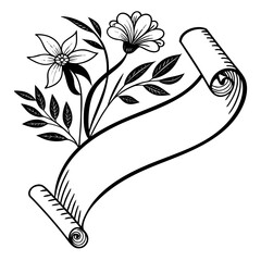 Vintage floral scroll with elegant flowers and leaves creative design for romantic messages and greeting card decoration © MstMonwara