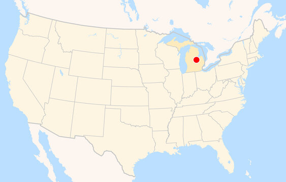 Location Map of Mbs Int. Airport (Saginaw, Michigan, USA). IATA-code: MBS. No labels at all.