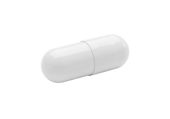 A single white pill resting on a white background with a reflective surface isolated on transparent background,png