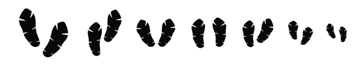 The silhouette of footprints icon or sign for print. Sign nvis sole  shoeprints . shoe vector trail footprint track banner human tracks background.