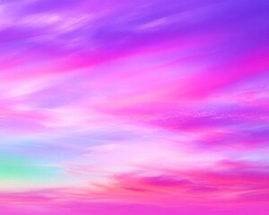 Vibrant Pink and Purple Sunset Sky with Flowing wispy clouds and soft sage green highlights for artistic travel headers and nature backgrounds with copy space