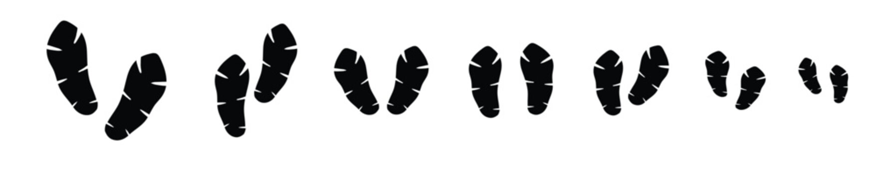 The silhouette of footprints icon or sign for print. Sign nvis sole  shoeprints . shoe vector trail footprint track banner human tracks background.