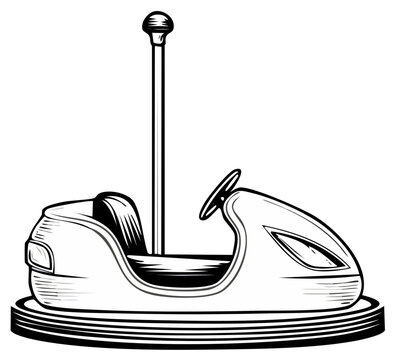 Monochrome Bumper Car Line Art Illustration Classic Amusement Park Ride Design Retro Fairground Entertainment Activity