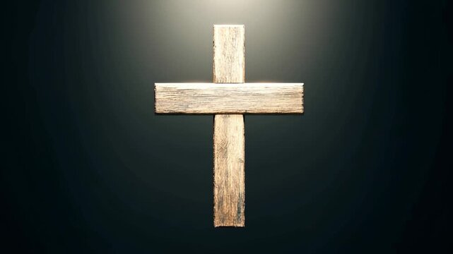 A Christian cross on a dark background in artificial lighting. A modern Christian concept.