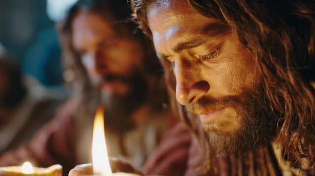 Jesus is surrounded by his disciples.