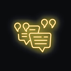 Obraz premium Neon sign showing speech bubbles with quotation marks representing communication and discussion