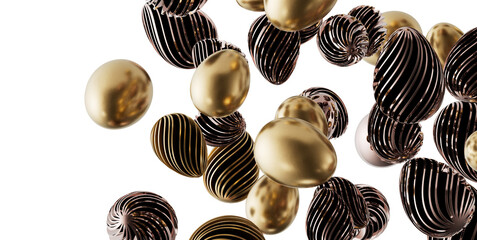 Luxurious Easter eggs with a modern design, gold and black colors. Perfect for holiday greetings and festive promotions. © vegefox.com