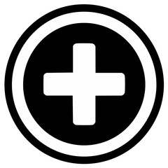 Fototapeta premium White Cross Symbol in Black Circle with White Outline, Medical and Healthcare Concept