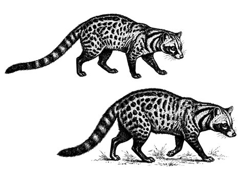 Civet Cat Woodland Engraving Illustration