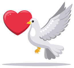 Obraz premium Cartoon dove carrying heart, celebrating love and valentine's day