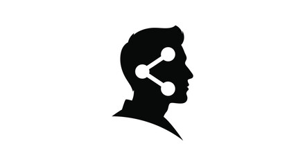 A striking black silhouette of a man s profile features a sharing symbol integrated within his head silhouette © Ajahar