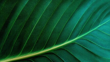 Obraz premium Macro Tropical Green Leaf with Intricate Vein Textures Providing a Luxury Lifestyle Backdrop for High-End Fashion and Beauty Products Branding with Copy Space