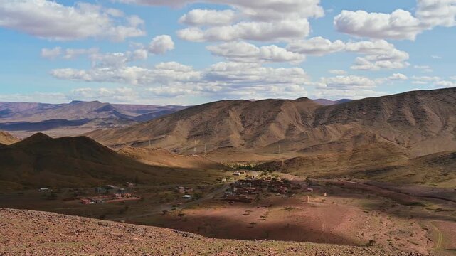 Scenic arid landscape panning in the Atlas mountains of Morocco