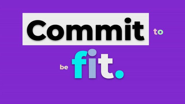 Animated gym motivation quote Commit to be fit on purple glitch background inspiring fitness and lifestyle