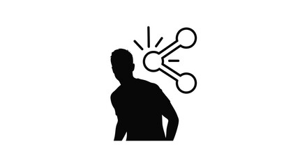 A person stands with their head tilted as a connection symbol radiates outwards a striking silhouette high quality © Ajahar