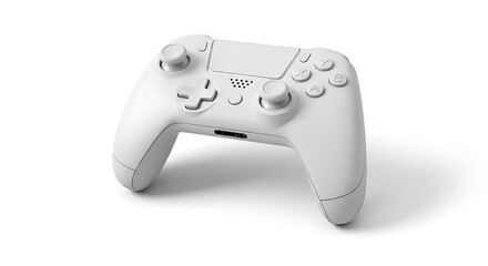 White video game controller with various buttons and joysticks on a white background