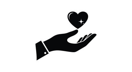 A black hand gently cradles a heart shape with a sparkling star presented as a striking silhouette © Ajahar