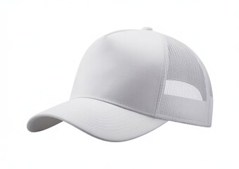 Fototapeta premium White trucker cap with mesh back and curved brim white cap trucker hat