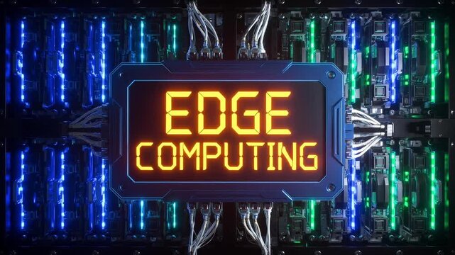 Edge Computing Neon Sign on Circuit Board with Colorful LED Lights