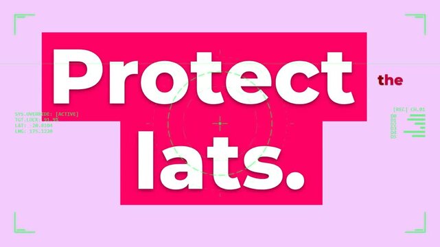 Digital graphic displaying Protect the lats with tracking UI Ideal for gym motivation quote fitness or tech