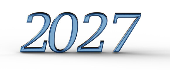 3D rendered illustration of the year 2027 in blue metallic font. Ideal for New Year greetings, future planning, and bus © vegefox.com