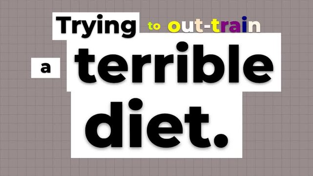 Animated text Trying to outtrain a terrible diet on a grid background A funny gym motivation quote