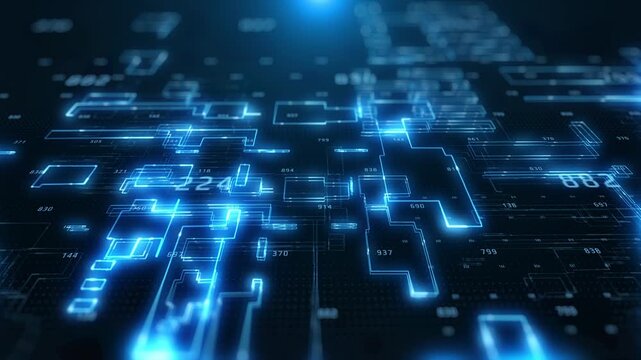 Technology digital line corner structure cyber data network connection concept. Abstract futuristic flowing information with copy space 4K motion background.