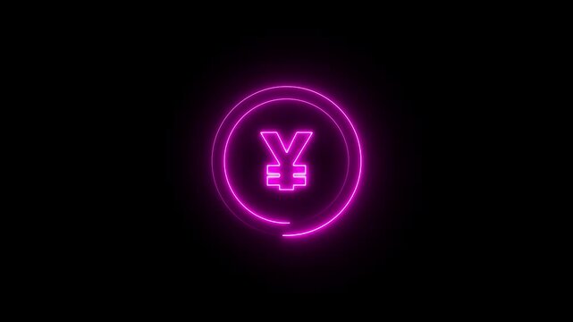 Glowing neon yen money icon animation with neon circle.