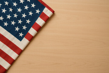 Obraz premium American flag corner accent on light wood surface evoking patriotism, pride, and national holiday celebration