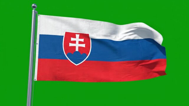 Slovakia Flag Waving on Green Background