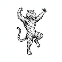 Powerful Anthropomorphic Tiger Mascot Illustration in Bold Black and White Style