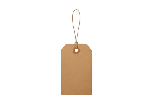 A brown paper tag with a string attached, isolated on a white background. isolated on transparent background