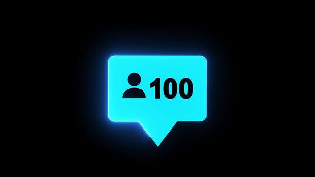 100 followers count animation with black background.