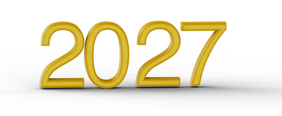 2027 New Year sign in gold color on white. Perfect for calendars, new year celebrations and upcoming events.