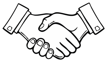 Line art handshake illustration depicting collaboration agreement and partnership concepts for business transactions and cooperation