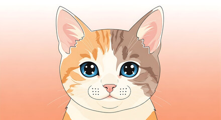 Obraz premium A colorful illustration of a cute cat with a unique two-tone face and blue eyes