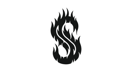 A striking black design features a stylized letter s engulfed in flame like shapes a dramatic silhouette high quality © Jahid