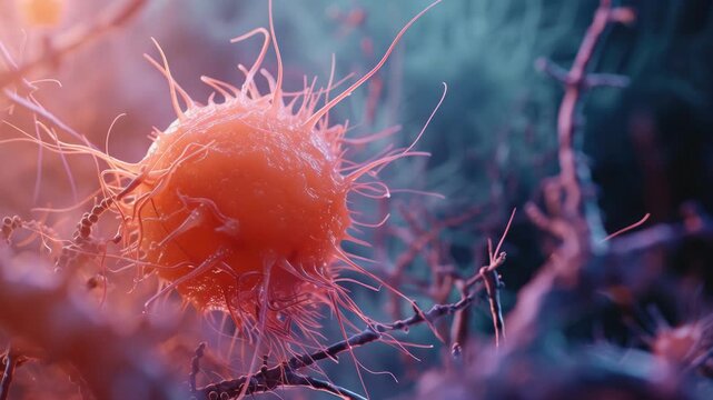 Brightly illuminated red cell under microscope.