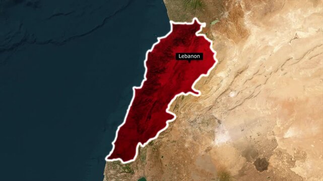 Lebanon Map Animated Video. Lebanon Location Highlighted with Pin Marker on the Middle East Map 