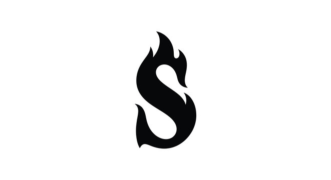 A striking black silhouette of a dragon coiled into an s shape dominates a plain white background silhouette